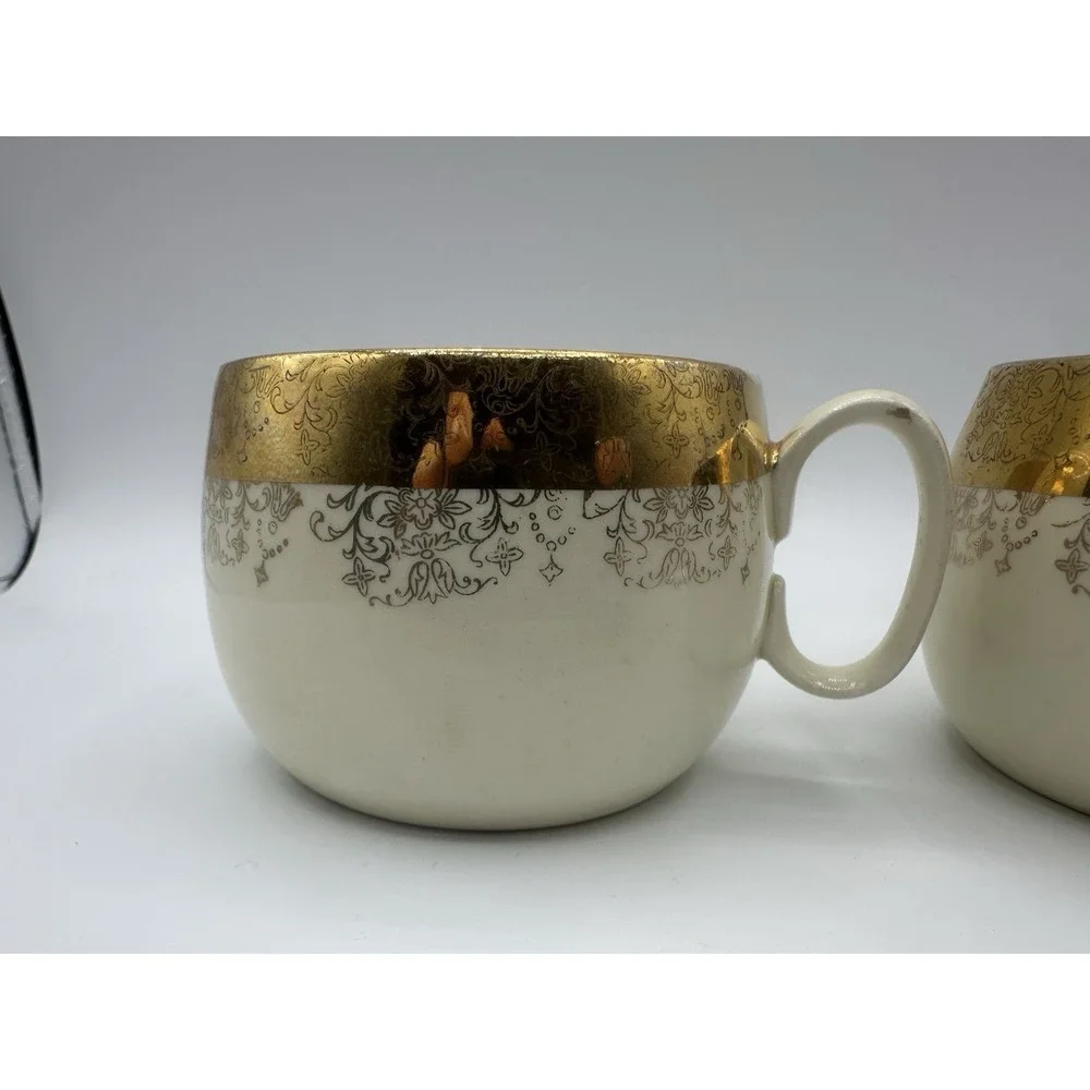 Pair of Sabin Crest-O-Gold‎ Flat Cups Made In USA 22K Gold